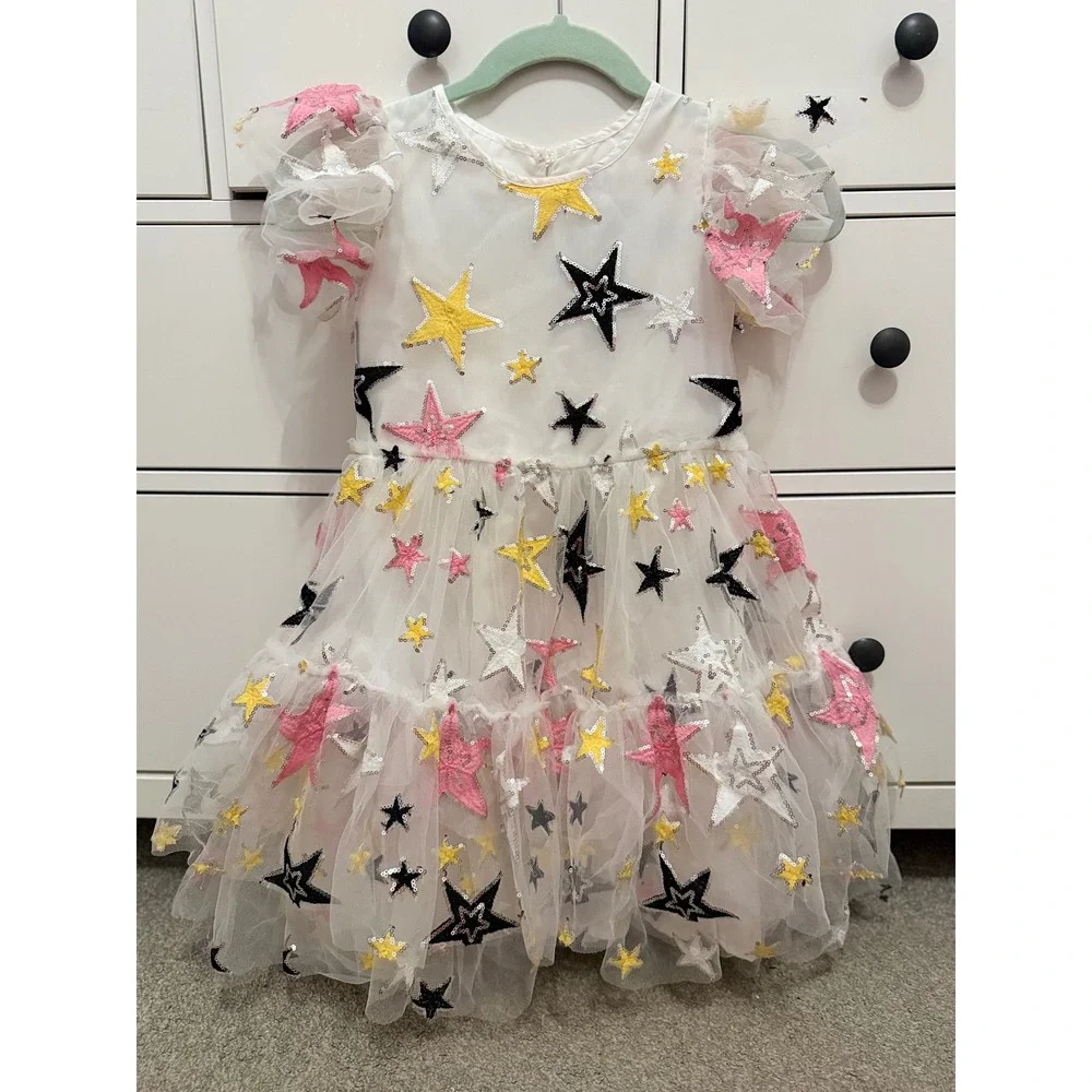 Lola + The Boys Girls White Tulle Sequin Star Dress Size 10 Party Birthday